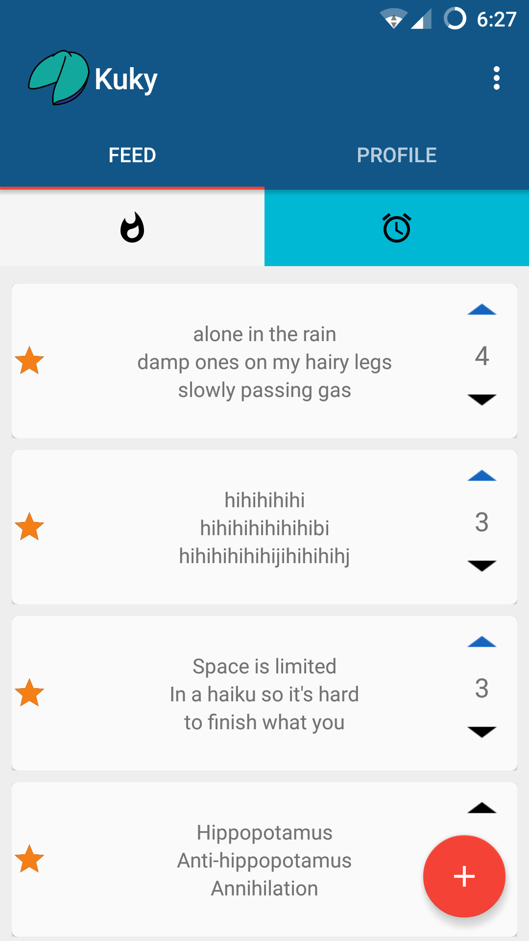 A screenshot of the final haiku feed implementation